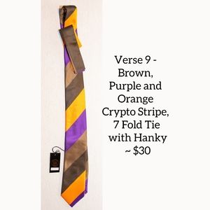 Verse 9 - Brown, Purple and Orange Crypto Stripe, 7 Fold Tie with Hanky